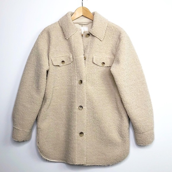 JOIE Sherpa Teddi fleece tan oversized Shacket - Picture 3 of 13